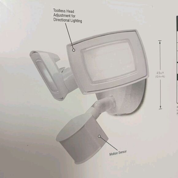 Motion Detection 60 Ft away Flood Light LED WHITE Twin Head Adjusts NEW in Box! - Picture 6 of 16